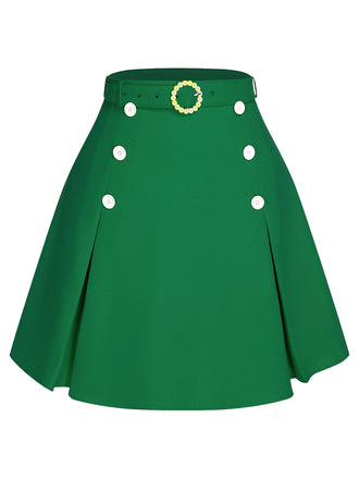 [Prevendita] Gonna cintura bottoni in tinta unita verde anni '60