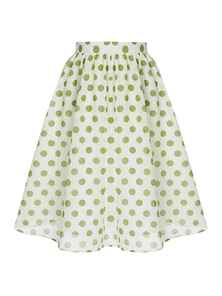 2PCS Camicia con bottoni e gonna a pois verde anni '40