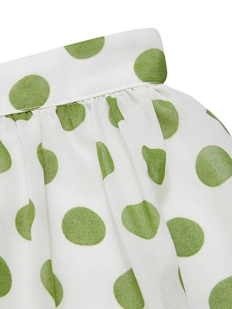 2PCS Camicia con bottoni e gonna a pois verde anni '40