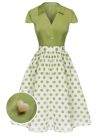 2PCS Camicia con bottoni e gonna a pois verde anni '40
