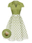 2PCS Camicia con bottoni e gonna a pois verde anni '40
