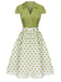 2PCS Camicia con bottoni e gonna a pois verde anni '40