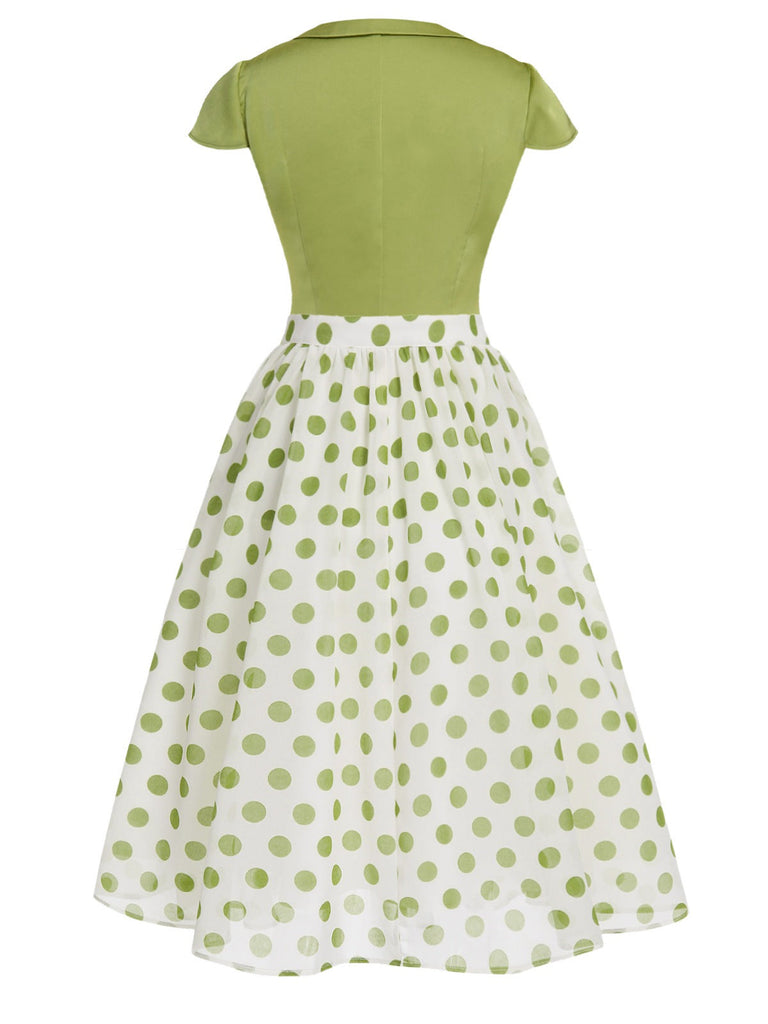 2PCS Camicia con bottoni e gonna a pois verde anni '40