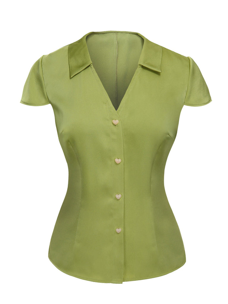 2PCS Camicia con bottoni e gonna a pois verde anni '40