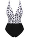 Costumi intero leopardo scollo a V patchwork nero anni '30