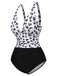 Costumi intero leopardo scollo a V patchwork nero anni '30
