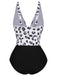 Costumi intero leopardo scollo a V patchwork nero anni '30