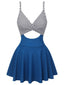 Costumi intero con gonna a righe multicolore anni '30
