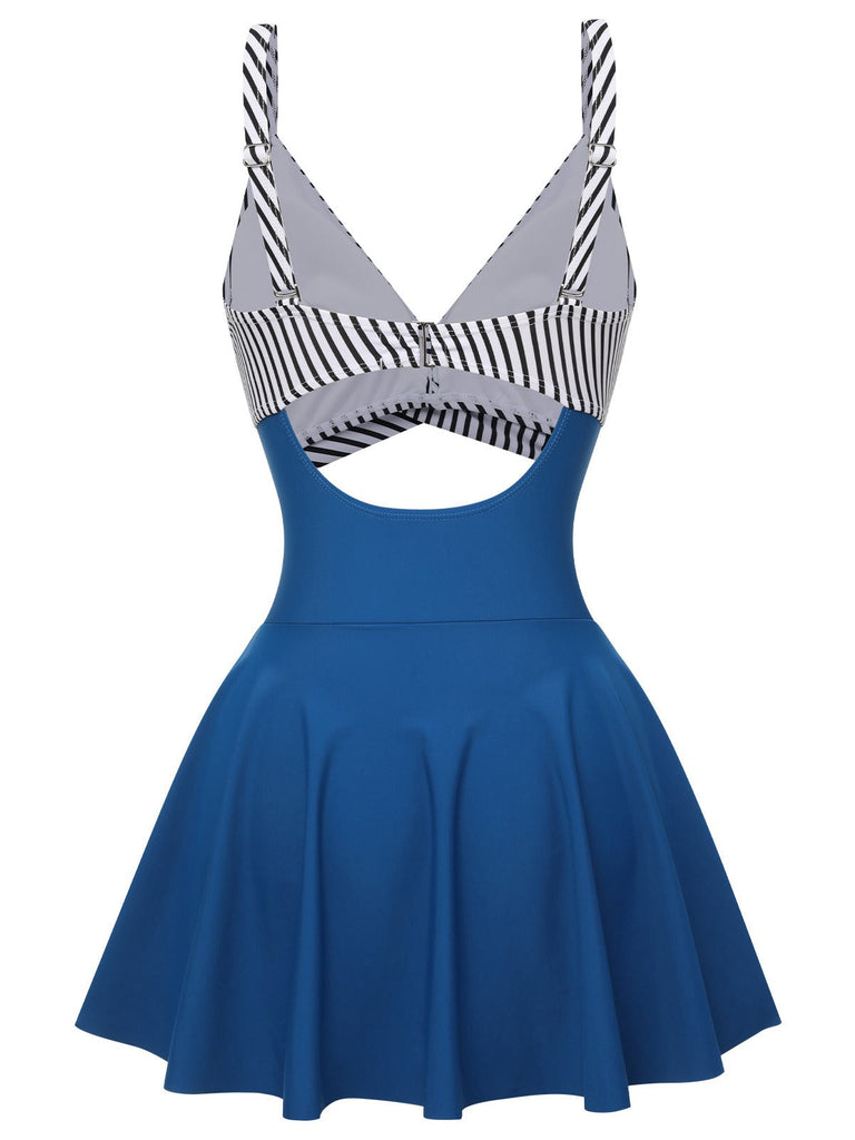 Costumi intero con gonna a righe multicolore anni '30