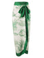 Copricostume floreale a inchiostro con patchwork verde anni '60