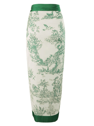 Copricostume floreale a inchiostro con patchwork verde anni '60