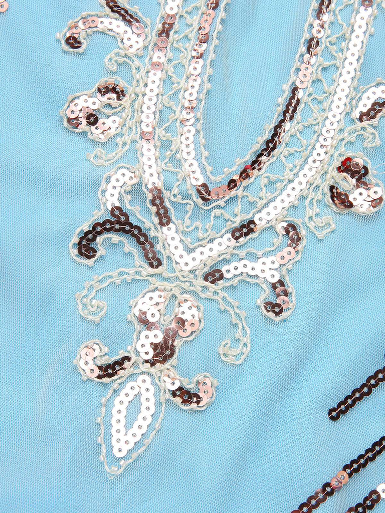 Abito paillettes frange ricamate spalle scoperte anni '20