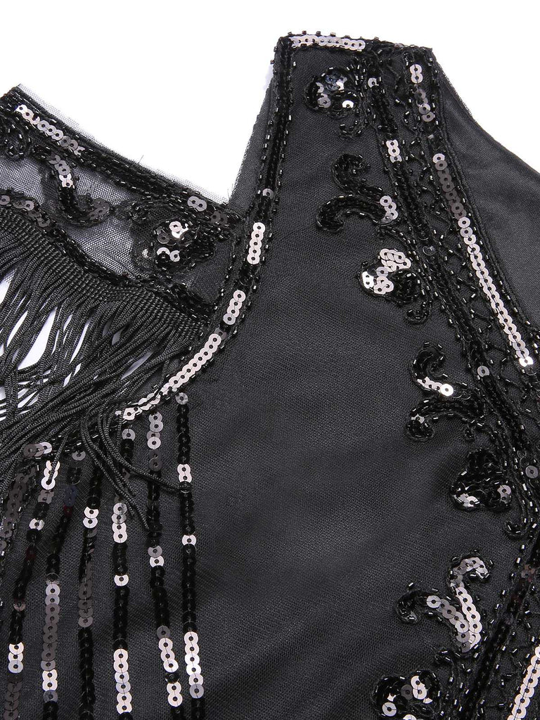 Abito paillettes frange ricamate spalle scoperte anni '20