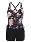 Set tankini con stampa floreale e lacci rosa anni '30