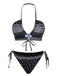 Set bikini fiori di anacardi con lacci nero anni '30