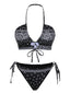 Set bikini fiori di anacardi con lacci nero anni '30
