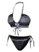 Set bikini fiori di anacardi con lacci nero anni '30