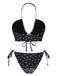 Set bikini fiori di anacardi con lacci nero anni '30