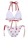 Set bikini a fragola lacci scollo all'americana bianco anni '60