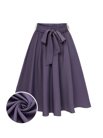 Gonna con fiocco cintura tinta unita viola anni '40