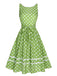 Abito a pois in pizzo con fiocco verde anni '50