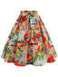 Gonna a ruota con dipinto vintage multicolore anni '50