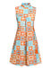 Abito colletto alto floreale arancione blu anni '60