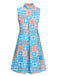 Abito colletto alto floreale arancione blu anni '60