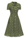 Abito bottoni a risvolto a fiori delicati verde anni '40