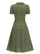 Abito bottoni a risvolto a fiori delicati verde anni '40