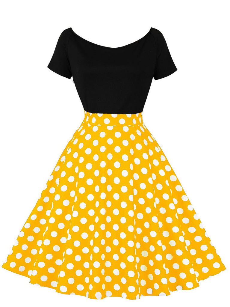Abito a pois a maniche corte con patchwork anni '50