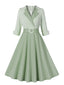 Abito con cintura arrotolabile plaid grigio verde pisello anni '50