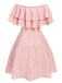 Abito plaid volant e spalle scoperte rosa anni '50