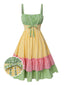 Abito patchwork multicolore anni '50 con spalline a quadri