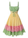 Abito patchwork multicolore anni '50 con spalline a quadri