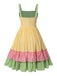 Abito patchwork multicolore anni '50 con spalline a quadri