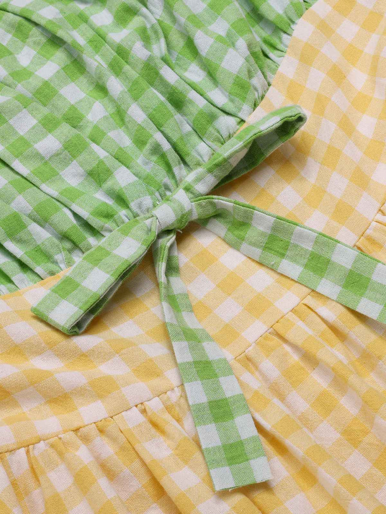 Abito patchwork multicolore anni '50 con spalline a quadri