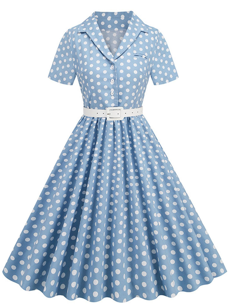 Abito con cintura e revers a pois anni '50