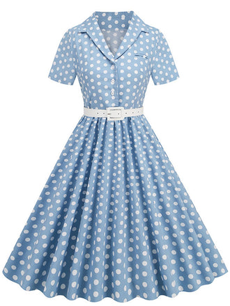 Abito con cintura e revers a pois anni '50