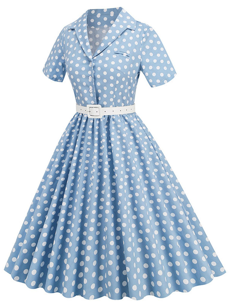 Abito con cintura e revers a pois anni '50