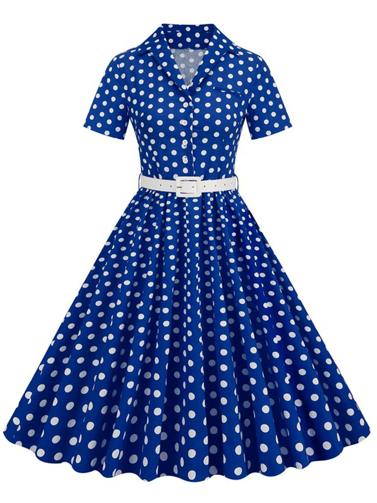 Abito con cintura e revers a pois anni '50