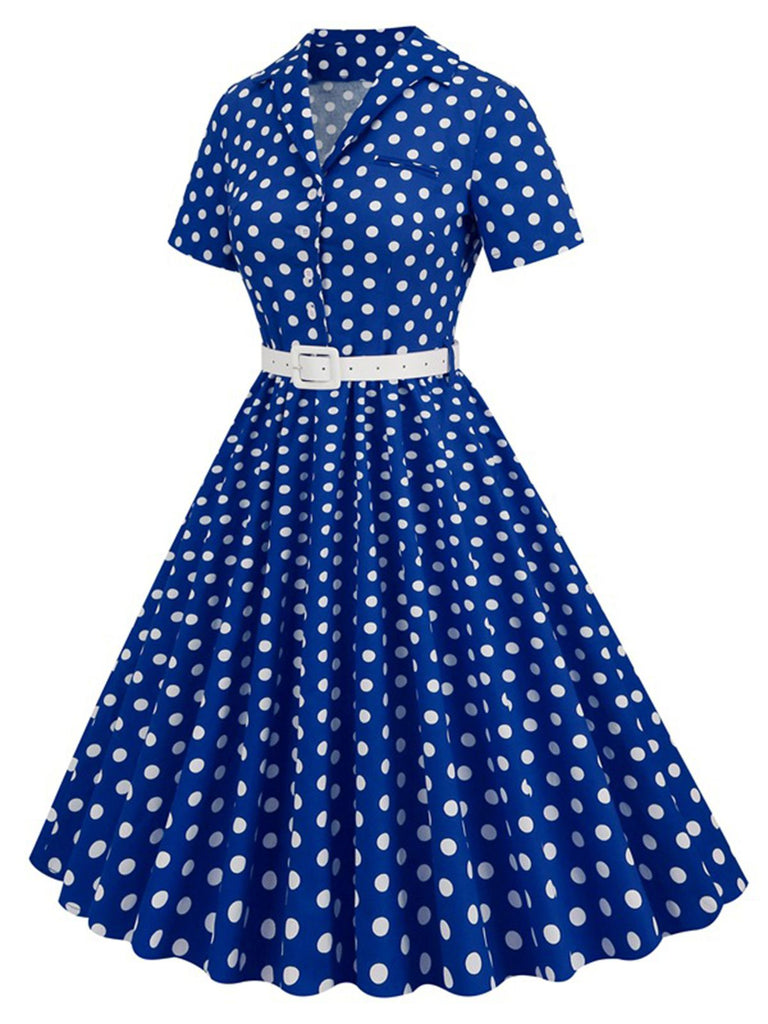 Abito con cintura e revers a pois anni '50