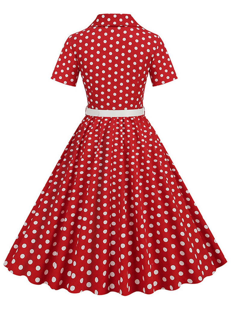 Abito con cintura e revers a pois anni '50
