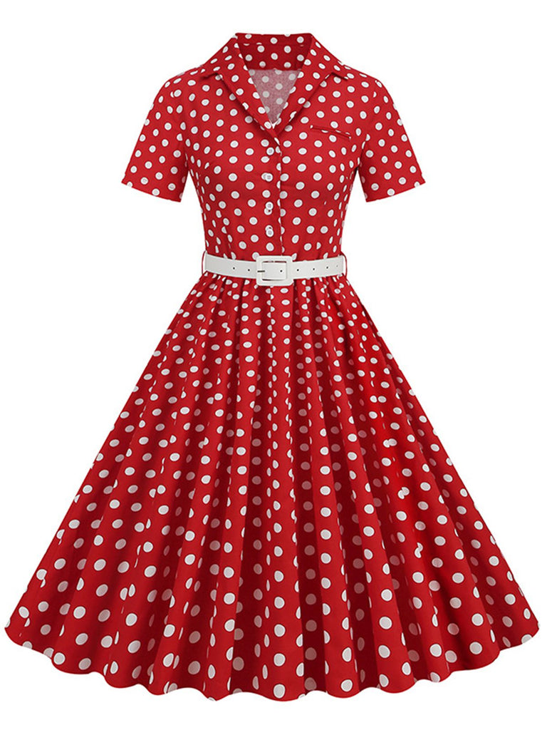 Abito con cintura e revers a pois anni '50