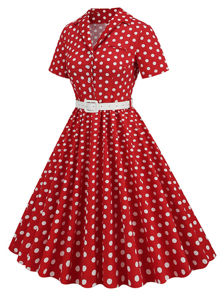 Abito con cintura e revers a pois anni '50