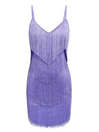 Abito con frange e spalline sottili viola anni '60