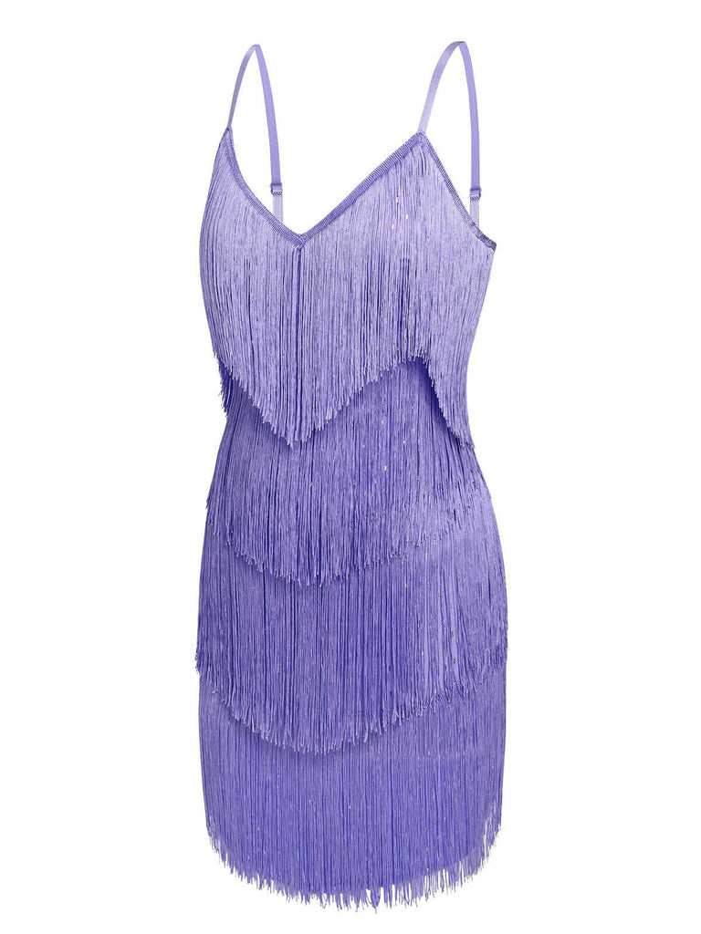 Abito con frange e spalline sottili viola anni '60