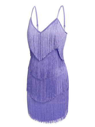 Abito con frange e spalline sottili viola anni '60