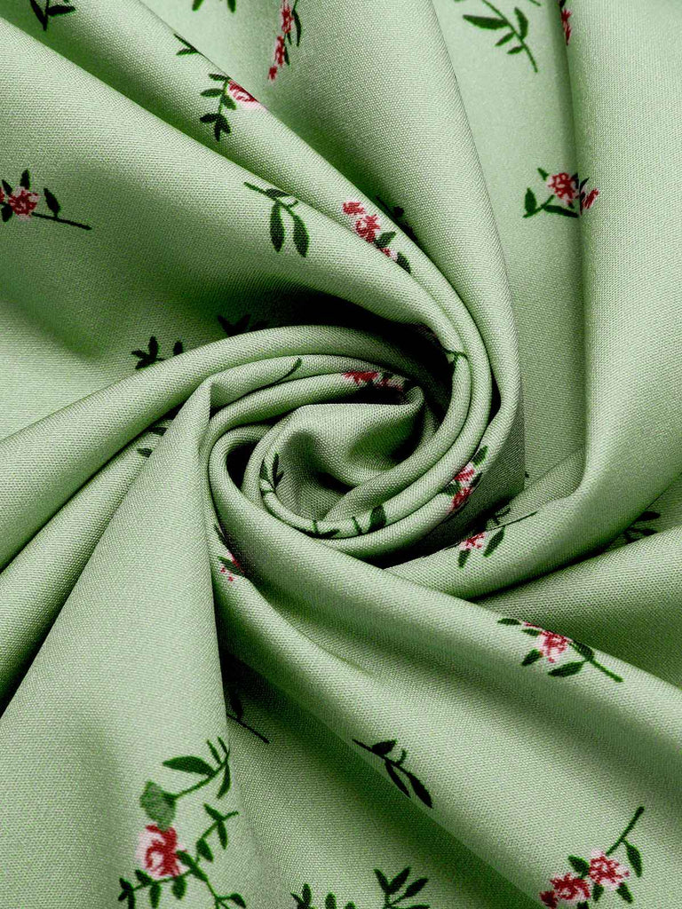 Abito maniche a lanterna scollo a V floreali verde anni '40