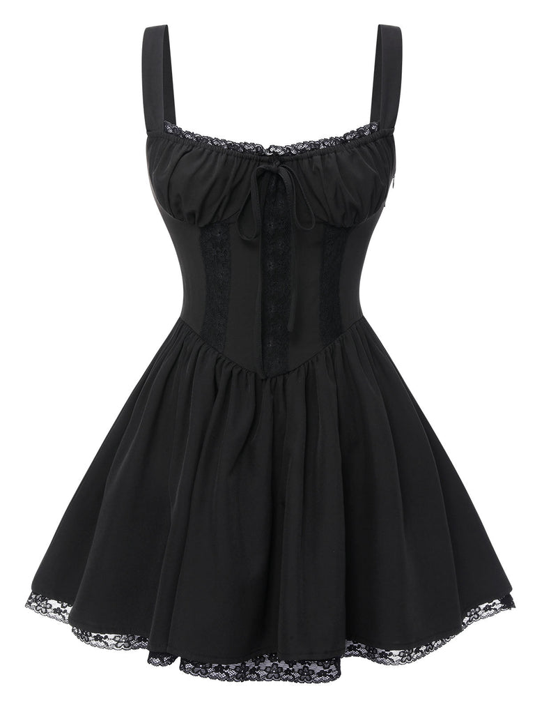 Abito gotico in pizzo spalline sottili nero anni '50